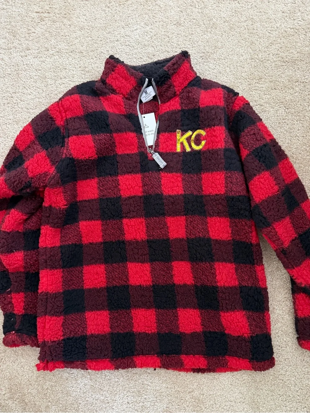 Womens KC Plaid Pullover with sequins M